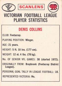 1974 Scanlens VFL #63 Dennis Collins Back